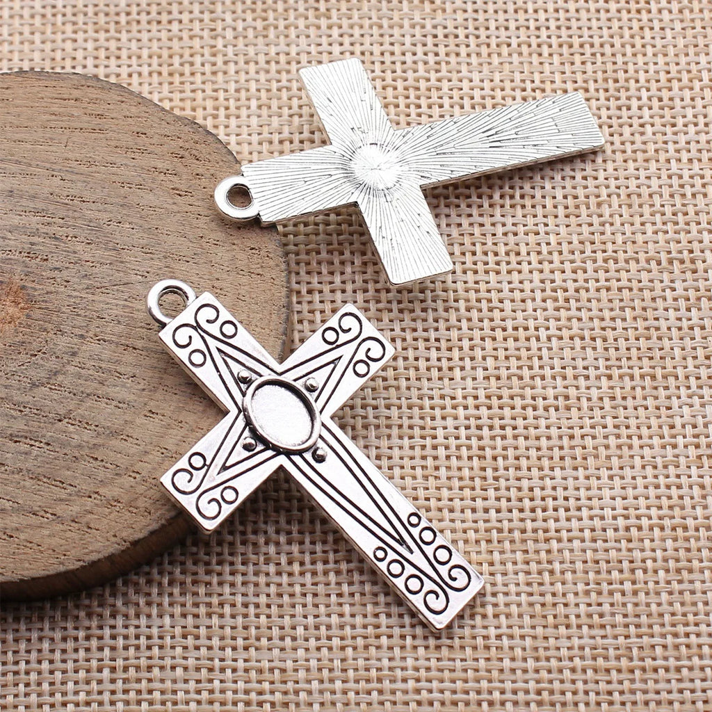 50x31mm 5.8g Antique Silver Zinc Alloy Patterned Cross Charm Pendant for DIY Necklace Jewelry Making