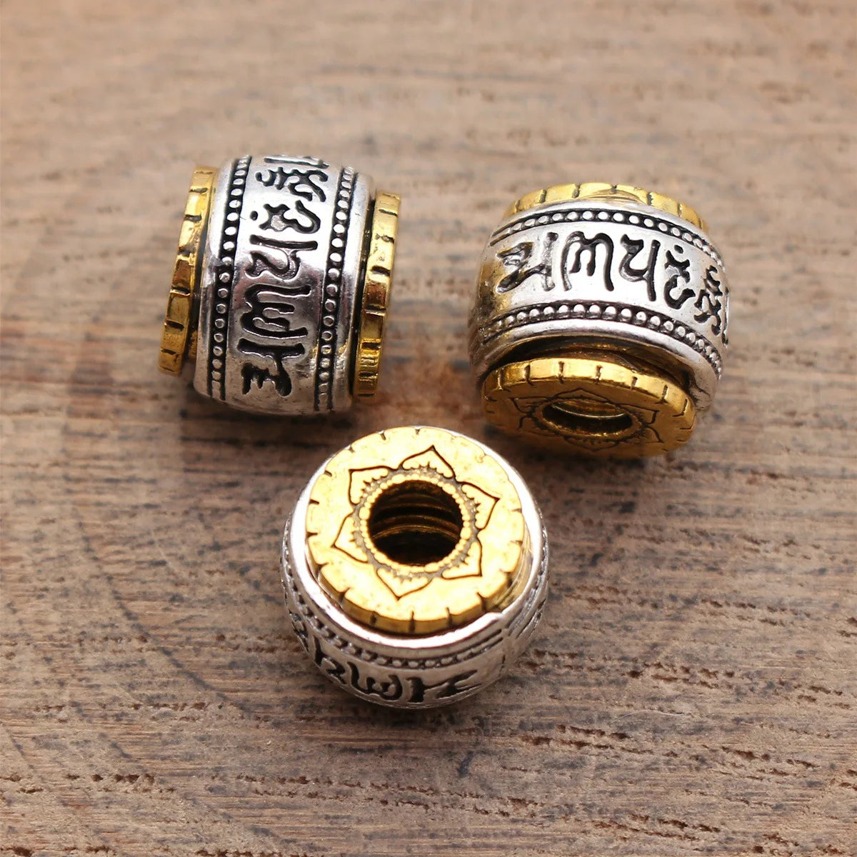 12x12x9.4mm 3.3g Antique Silver and Antique Gold Zinc Alloy Six-Word Mantra Spacer Beads for Bracelet Making