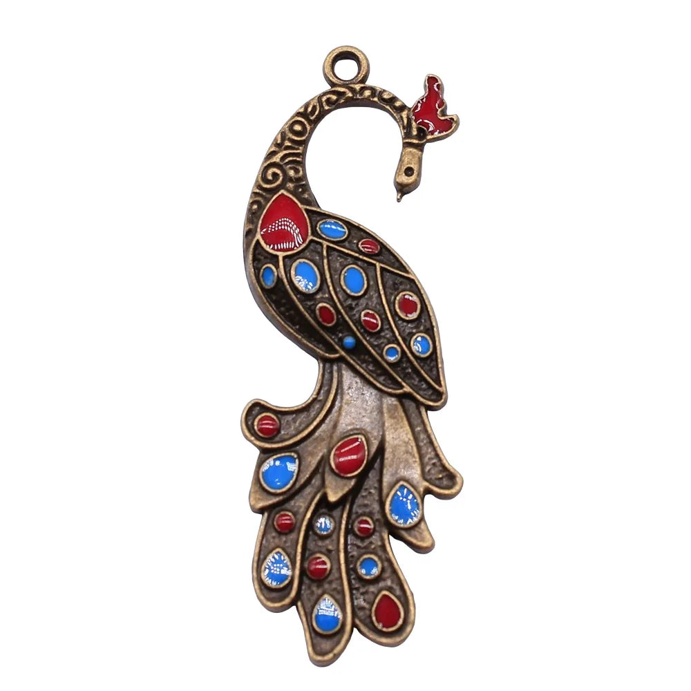 60x23mm 5.1g Antique Bronze Zinc Alloy Peacock Charm Pendant for DIY Necklace Bracelet Jewelry Making