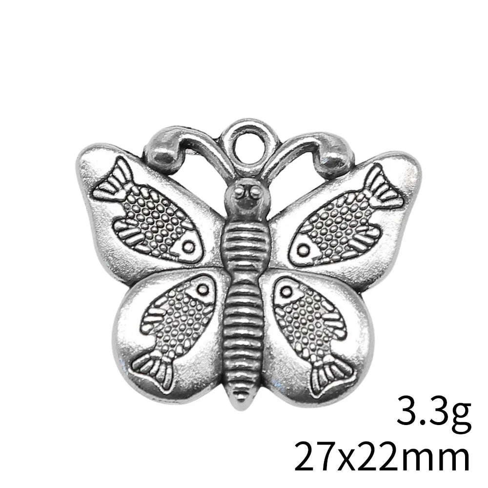 27x22mm 3.3g Antique Silver Zinc Alloy Fish Butterfly Charm Pendant for Bracelet Necklace DIY Making