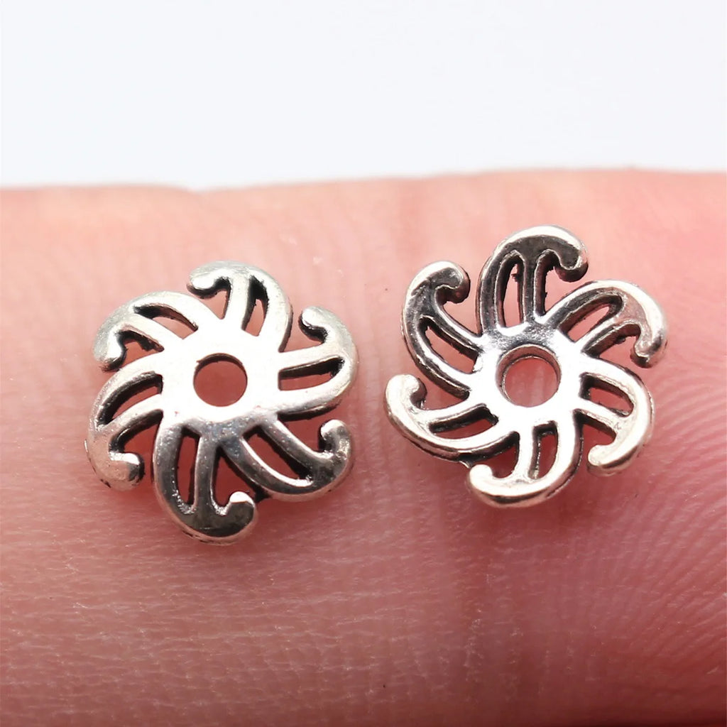 8.5x8.5x2.8mm 0.34g Antique Silver Zinc Alloy Flower Bead Caps for DIY Bracelet Necklace Jewelry Making