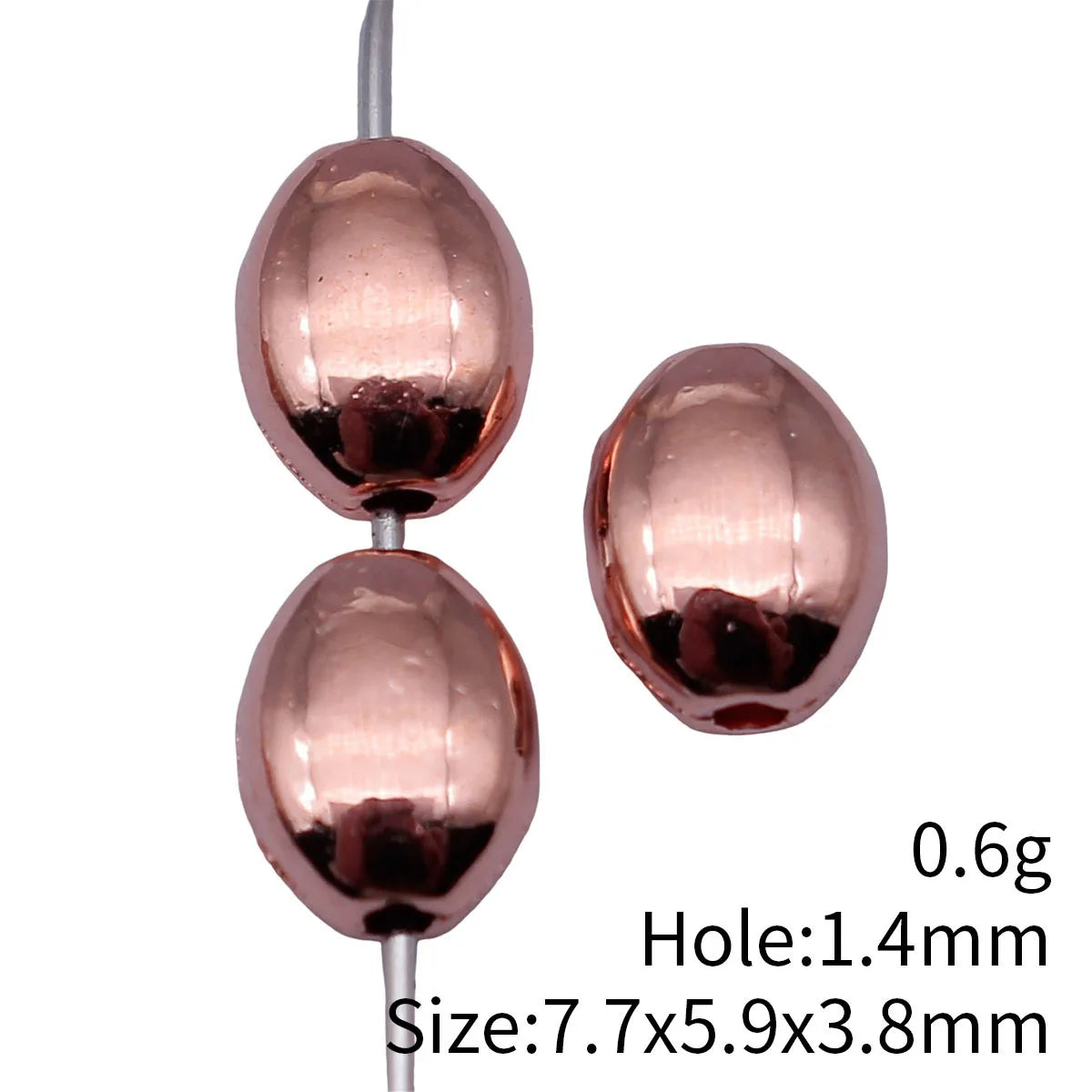 7.7x5.9x3.8mm 0.6g Rose Gold Zinc Alloy Oval Flat Spacer Round Beads for DIY Bracelet and Necklace Making