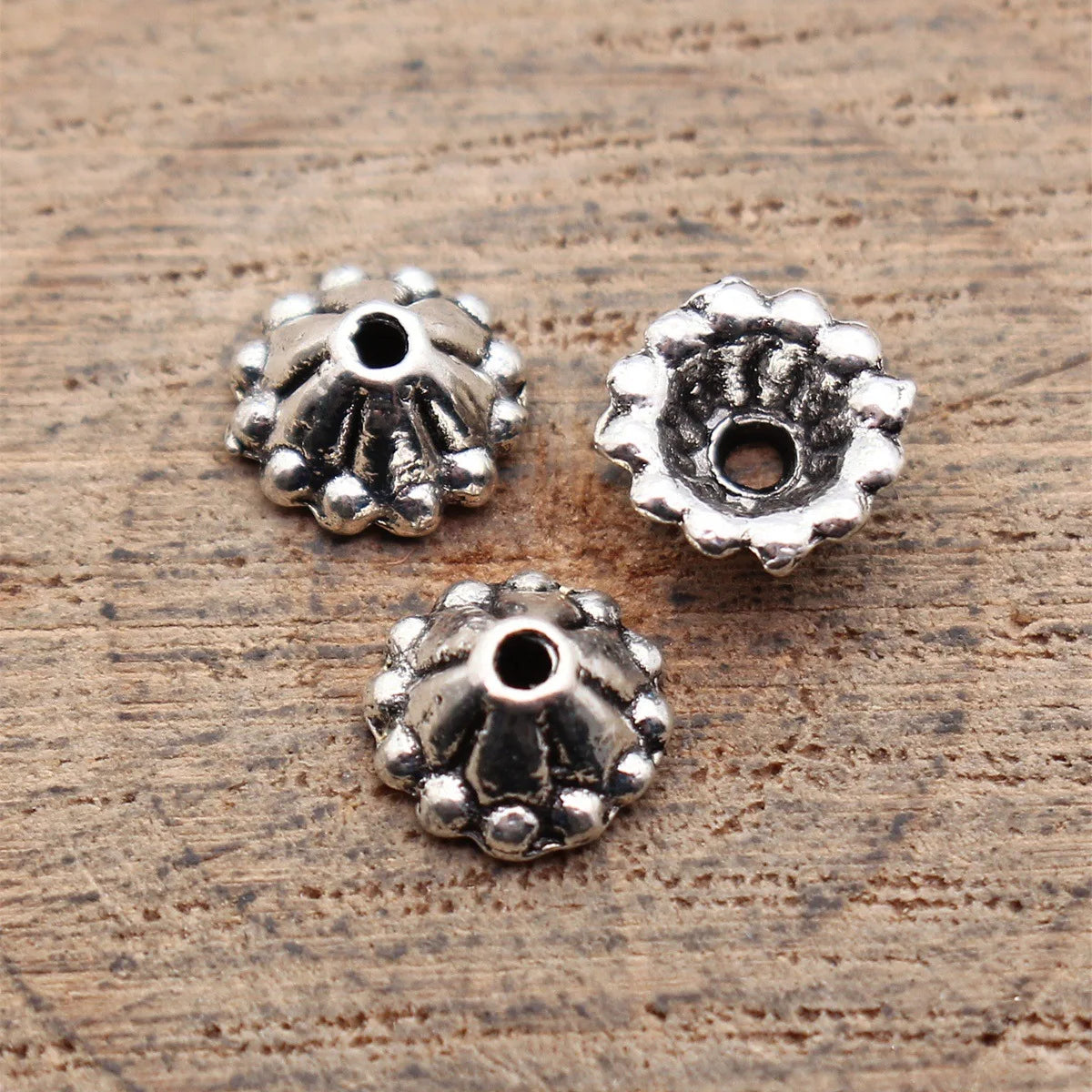 7.5x7.5x3.4mm 0.28g Antique Silver Zinc Alloy Flower Bead Caps Jewelry Findings for DIY Beadwork