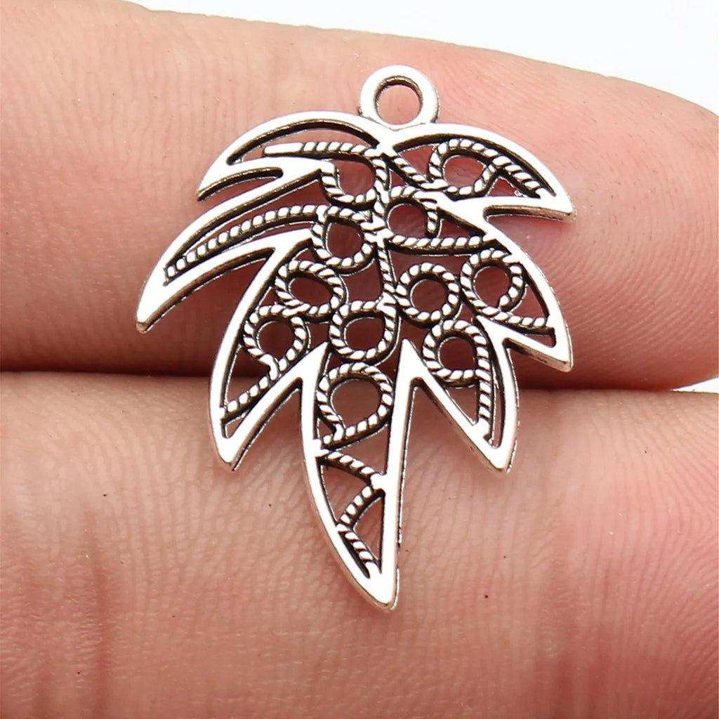 29x22mm 1.8g Antique Silver Zinc Alloy Hollow Leaf Charm Pendant for DIY Bracelet Necklace Making