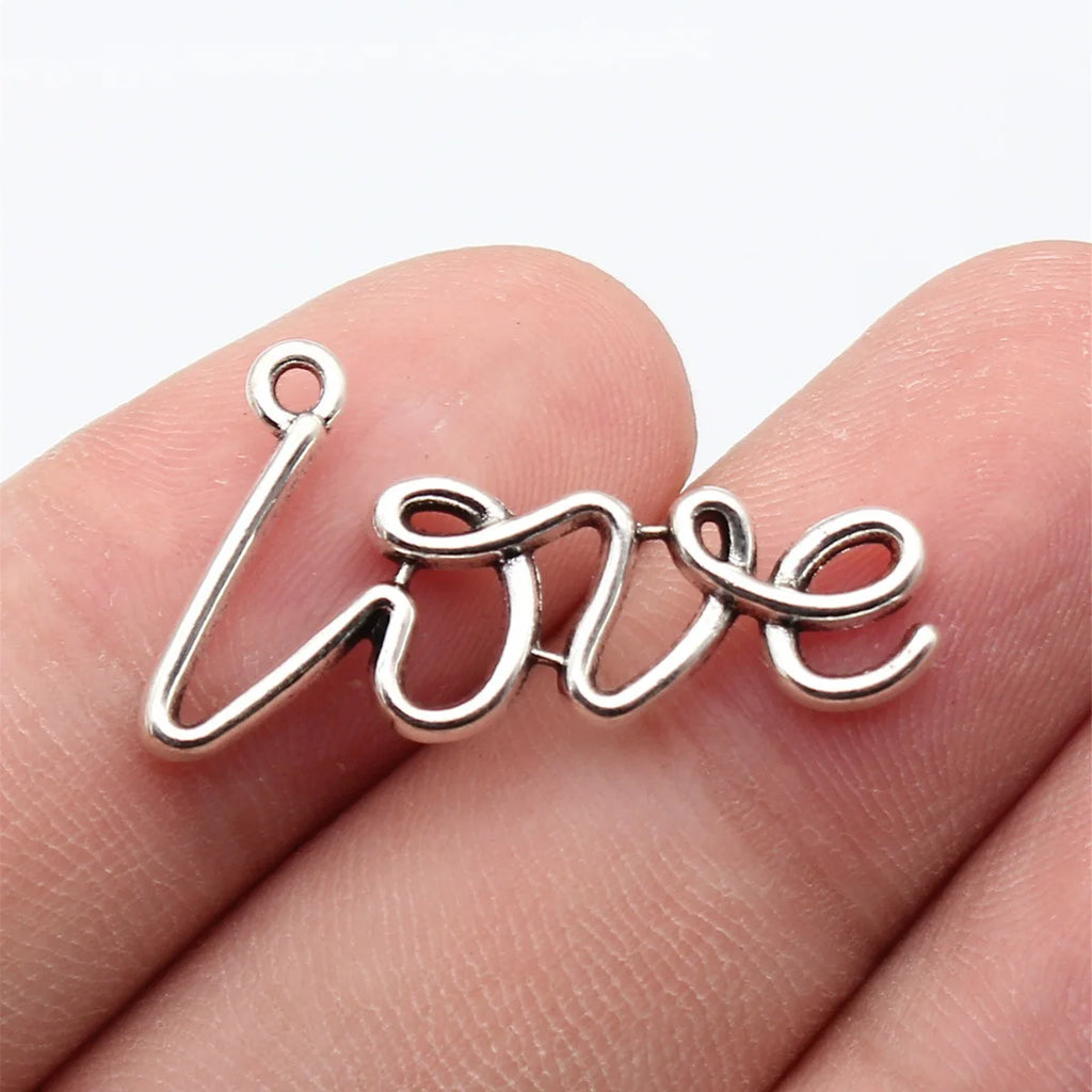 28x16mm 1.8g Antique Silver Zinc Alloy LOVE Letter Charm Pendant for DIY Necklace Bracelet