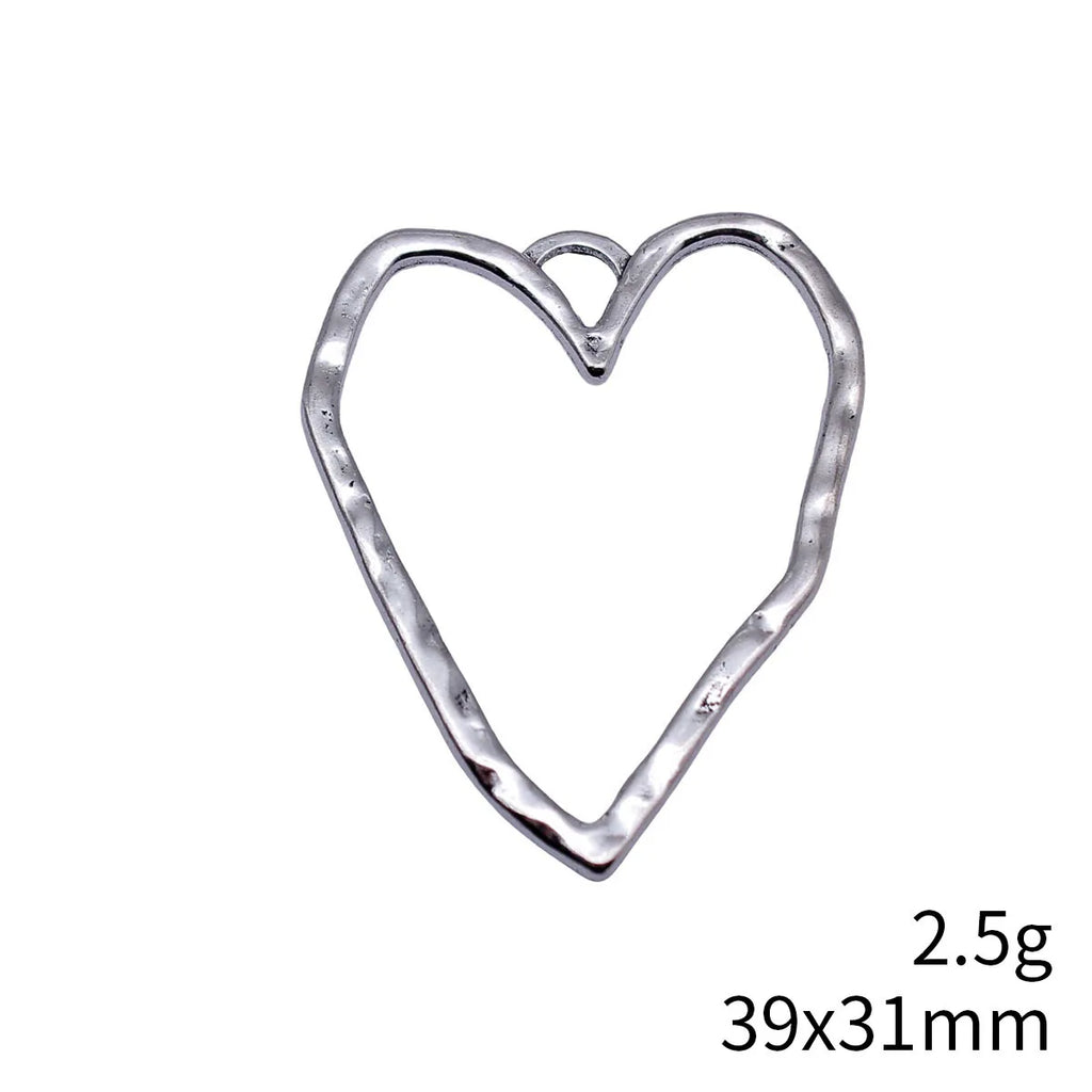 39x31mm 2.5g Multicolor Zinc Alloy Openwork Hammered Heart Hollow Charm Pendant for DIY Necklace Making