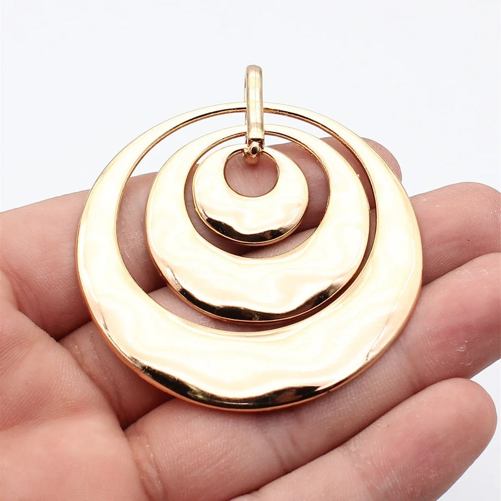 70x60mm 14.1g KC Gold Zinc Alloy Three Layer Round Ring Large Charm Pendant for DIY Necklace Making