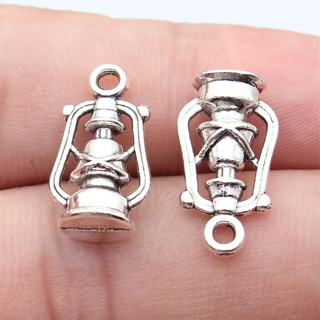 20x10x6mm 1.8g Antique Silver Zinc Alloy Kerosene Lamp Charm Pendant for DIY Vintage Jewelry Making