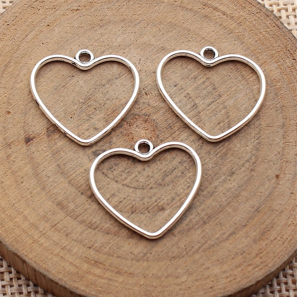 19x18mm 0.44g Antique Silver Zinc Alloy Hollow Heart Charm Pendant for DIY Necklace Bracelet Making