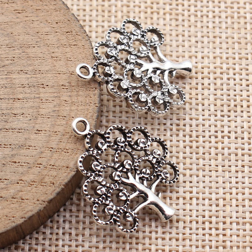 28x23mm 2.1g Antique Silver Zinc Alloy Hollow Tree Charm Pendant for DIY Necklace Jewelry Making