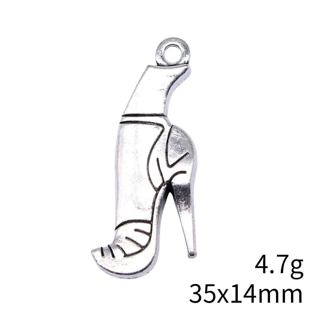 35x14mm 4.7g Antique Silver Zinc Alloy High Heel Boot Charm Pendant for DIY Necklace Jewelry Making