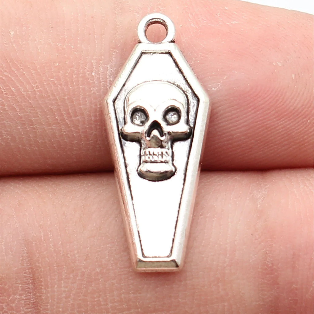 26x11mm 1.3g Antique Silver Zinc Alloy Skull Coffin Lid Charm Pendant for Halloween DIY Jewelry Making
