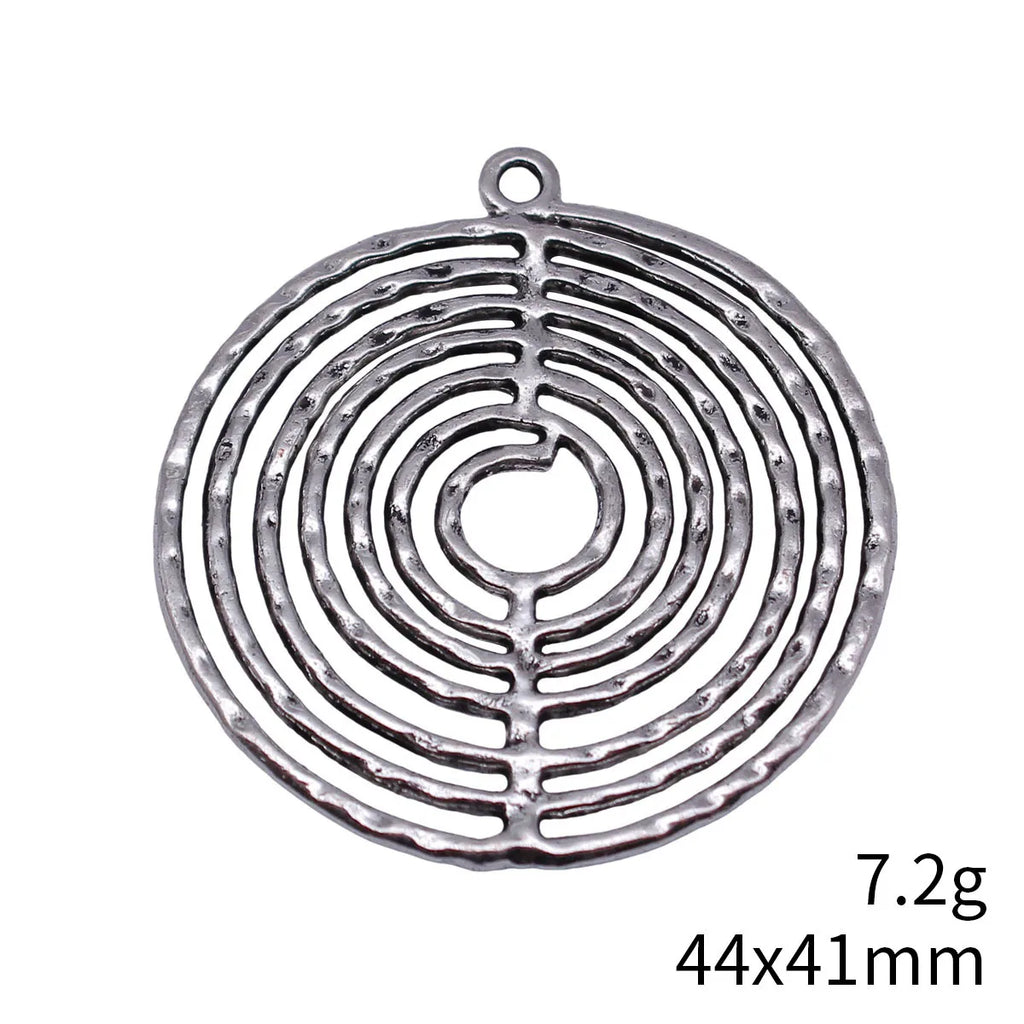 44x41mm 7.2g Antique Silver Zinc Alloy Layered Hammered Round Ring Charm Pendant for DIY Necklace