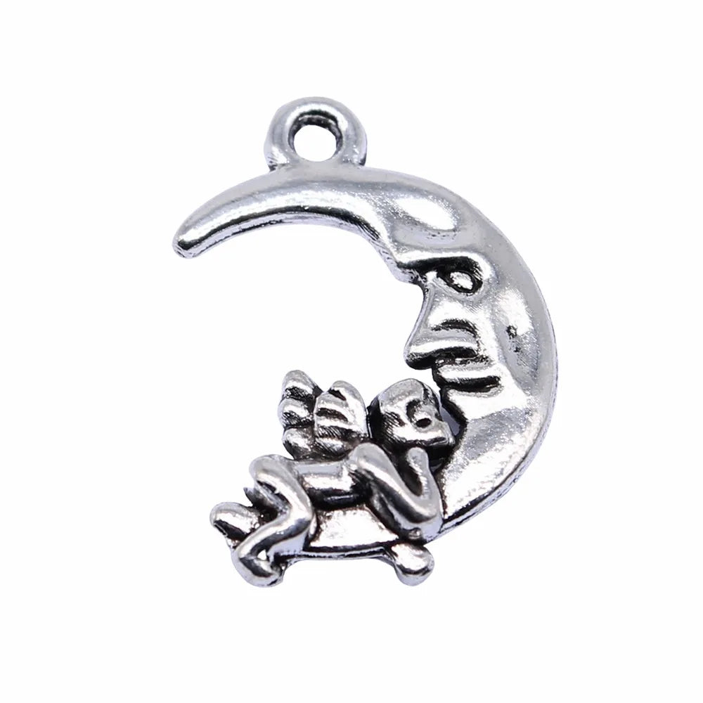 22x16mm 1.7g Antique Silver Zinc Alloy Moon Angel Charm Pendant for DIY Necklace Bracelet Jewelry