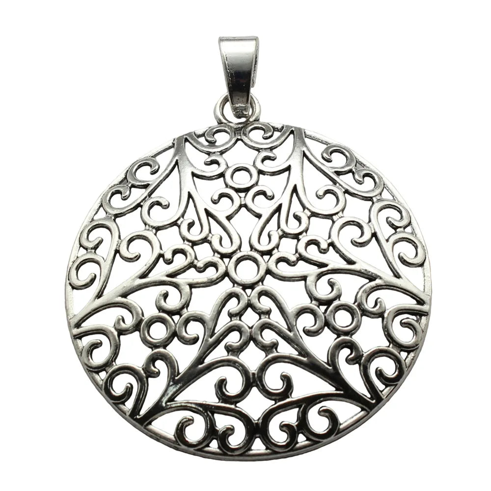 73x66mm 20.5g Antique Silver Zinc Alloy Large Hollow Floral Round Charm Pendant for DIY Jewelry Making