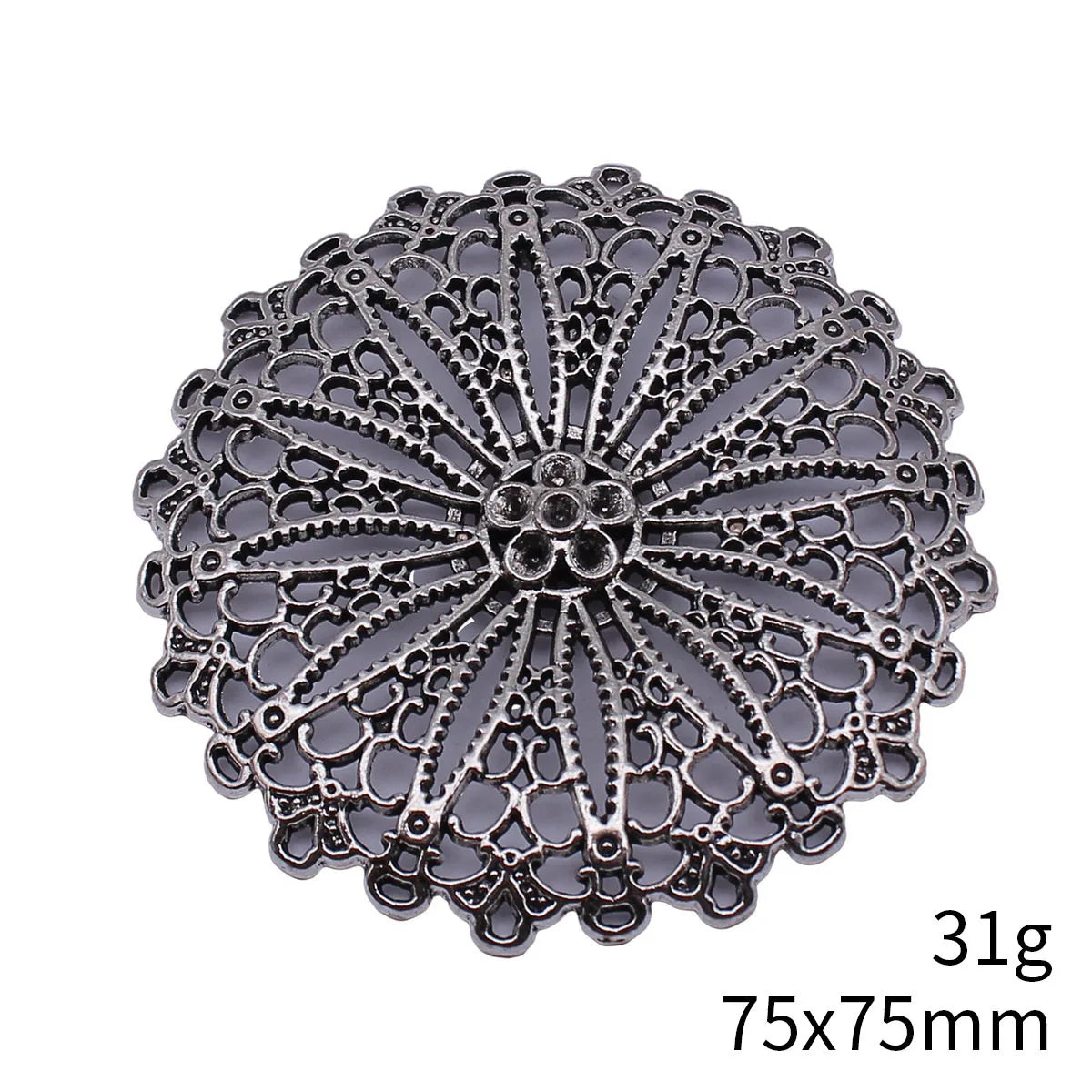 75x75mm 31g Antique Silver Zinc Alloy Hollow Round Floral Charm Pendant for DIY Statement Necklace Making