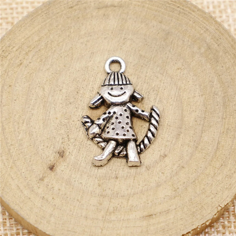 26x18mm 1.7g Antique Silver Zinc Alloy Jump Rope Girl Charm Pendant for DIY Necklace Bracelet Making