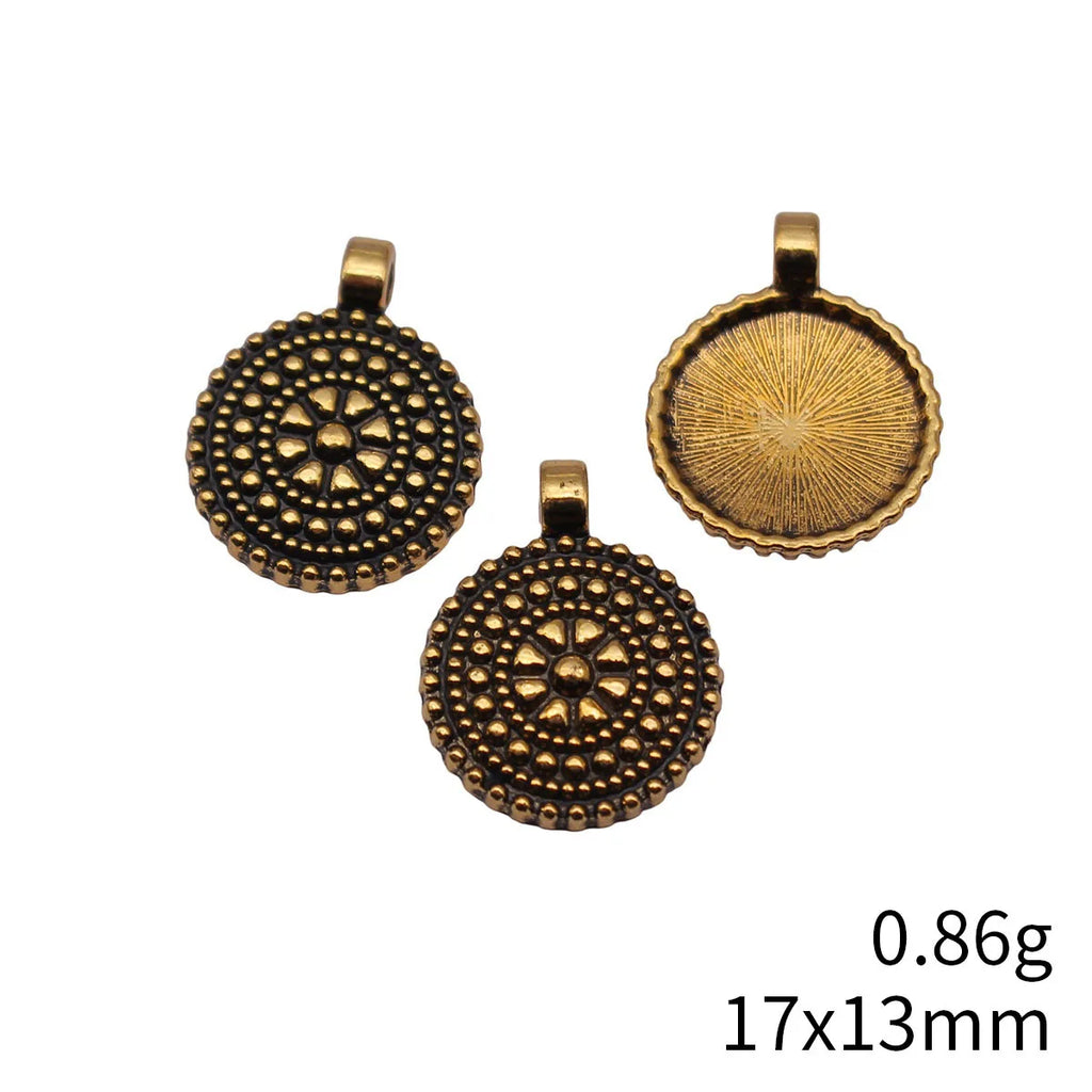 17x13mm 0.86g Antique Gold Tone Zinc Alloy Textured Round Disc Ring Charm Pendant for DIY Necklace Making