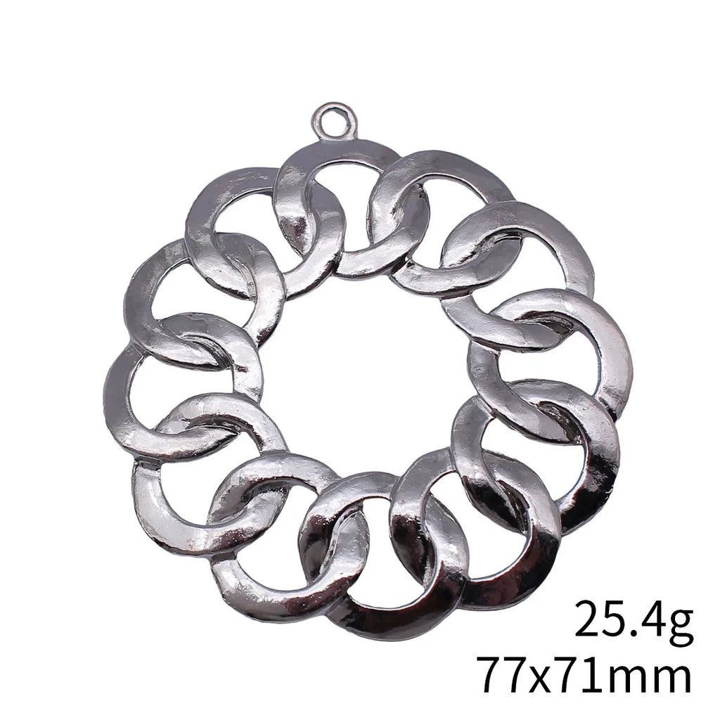 77x71mm 25.4g White K Color Zinc Alloy Hollow Geometric Interlocking Ring Charm Pendant for DIY Necklace