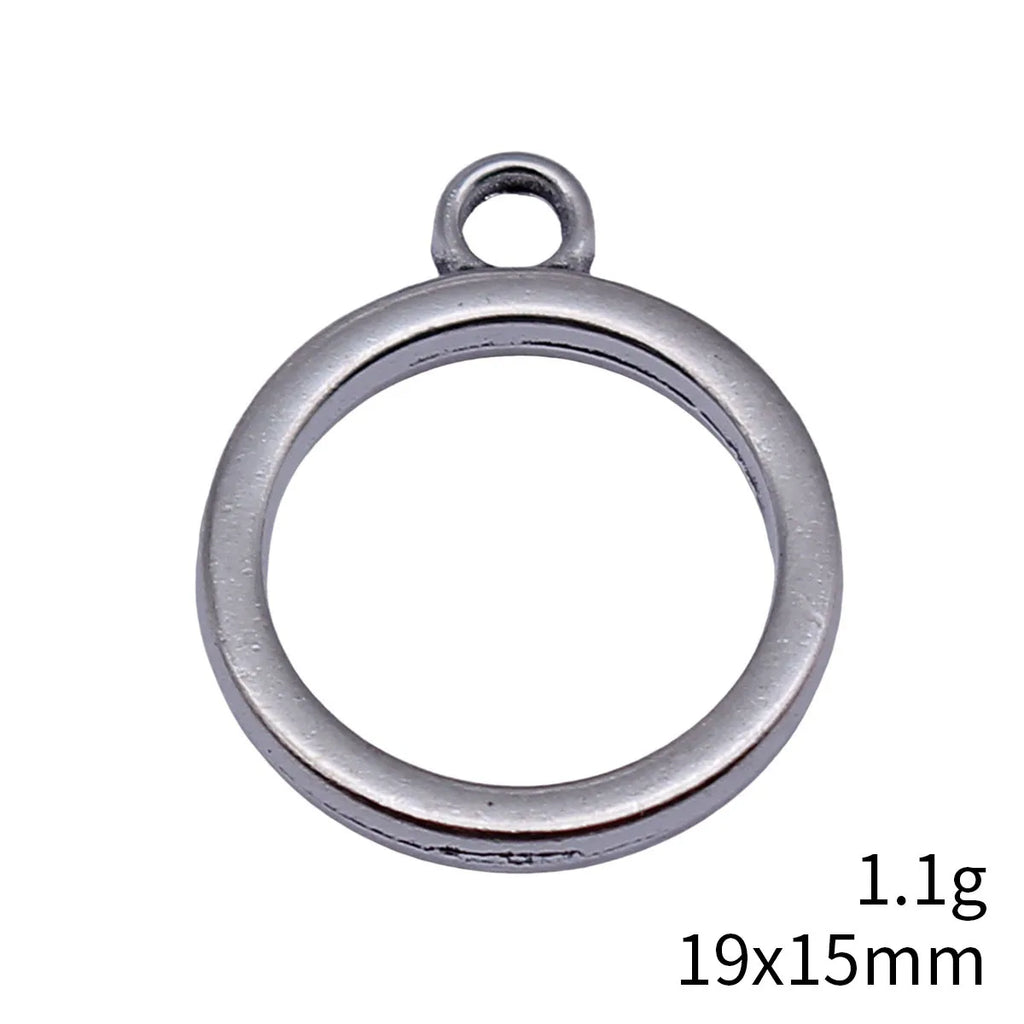 19x15mm 1.1g Antique Silver Zinc Alloy Geometric Hollow Round Ring Charm Pendant for DIY Jewelry Making
