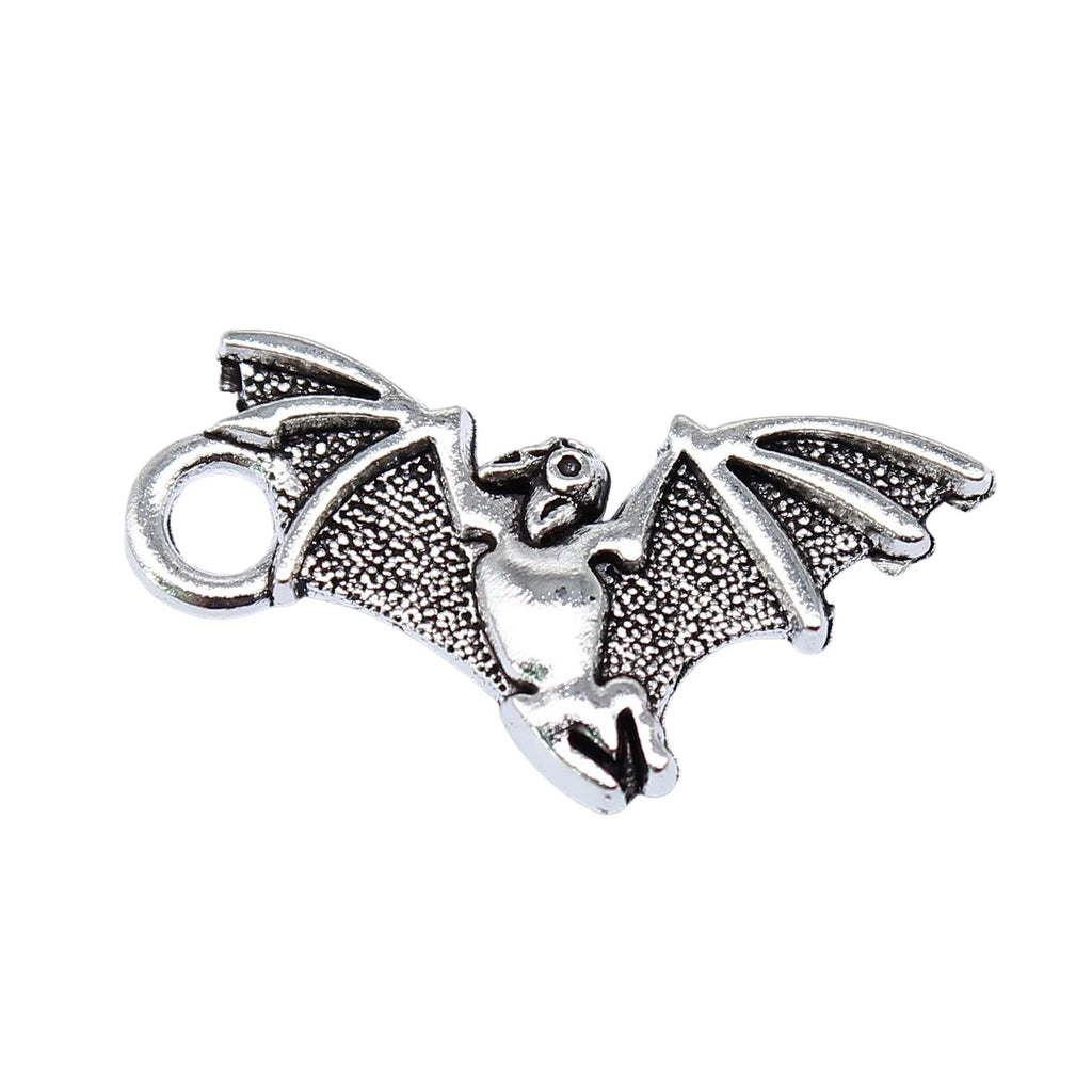 22x12mm 1.3g Antique Silver Zinc Alloy Bat Charm Pendant for DIY Gothic Necklace Earrings Jewelry Making