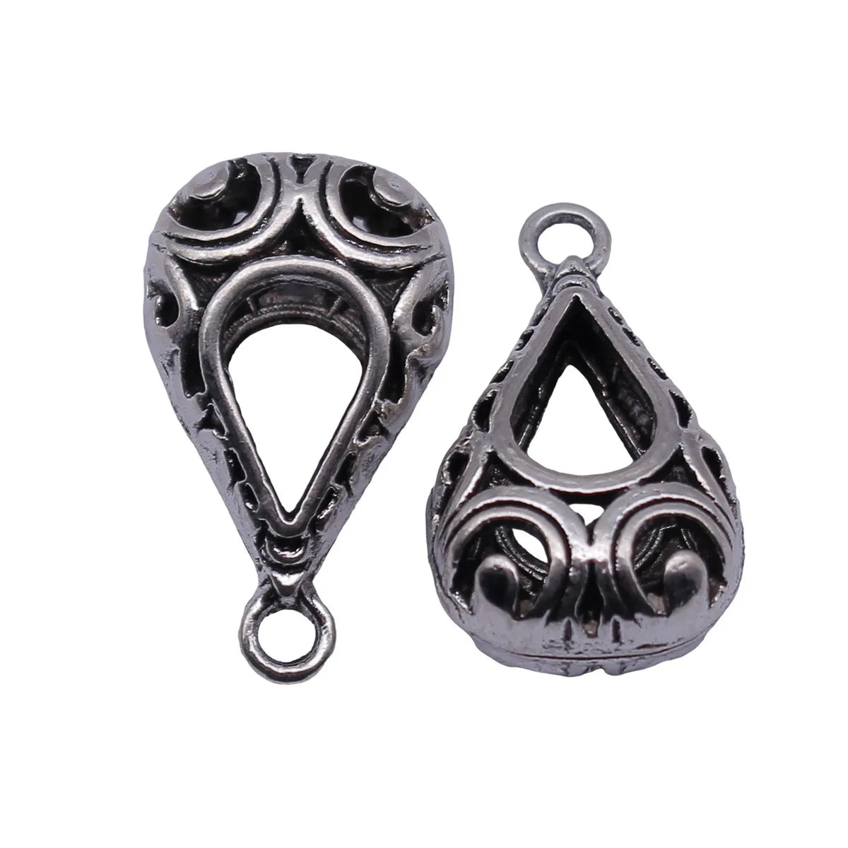 25x14x9.6mm 2.7g Antique Silver Zinc Alloy 3D Hollow Floral Teardrop Earring Charms for DIY Jewelry Making