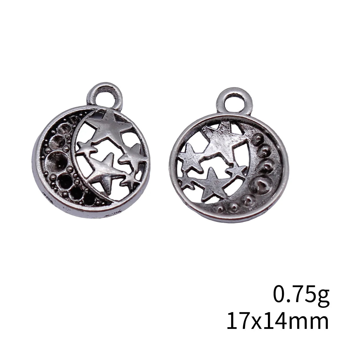 17x14mm 0.75g Antique Silver Zinc Alloy Star Moon Round Tag Charm Pendant for DIY Jewelry Making