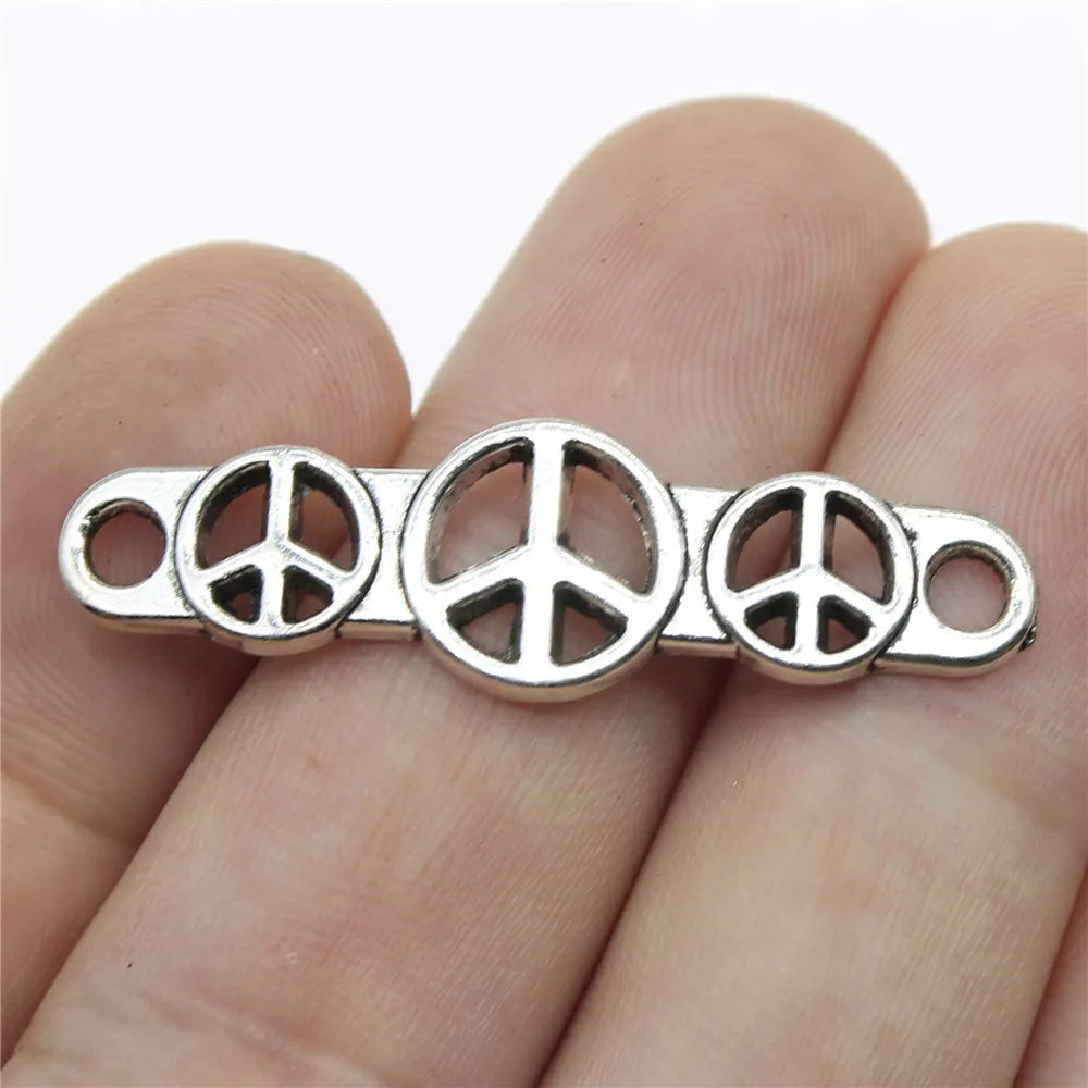 11x39mm 1.9g Antique Silver Zinc Alloy Peace Sign Connector Charm for Bracelet Jewelry Making