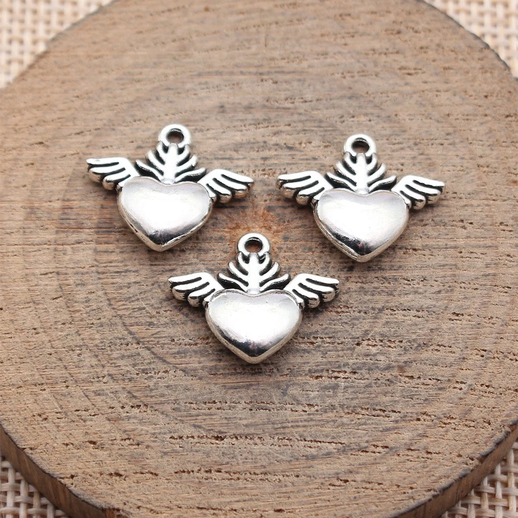 17x15mm 1.6g Antique Silver Zinc Alloy Winged Heart Wing Charm Pendant for DIY Bracelet Necklace Jewelry