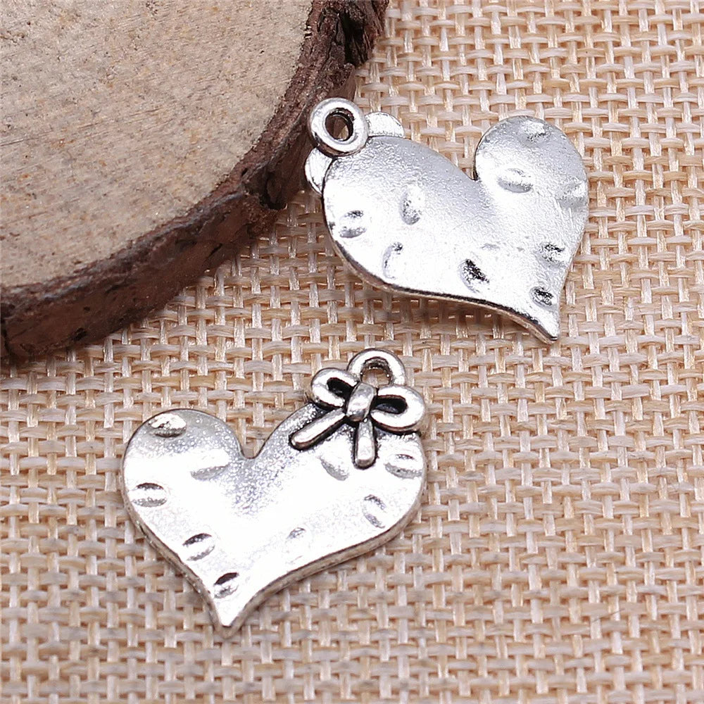 23x21mm 3.3g Antique Silver Zinc Alloy Bow Heart Butterfly Charm Pendant for DIY Necklace Bracelet Jewelry