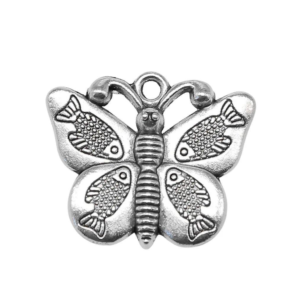 27x22mm 3.3g Antique Silver Zinc Alloy Fish Butterfly Charm Pendant for Bracelet Necklace DIY Making