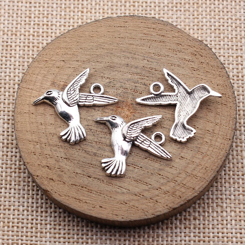 19x18mm 1.3g Antique Silver Zinc Alloy Hummingbird Bird Charm Pendant for DIY Bracelet Jewelry Making
