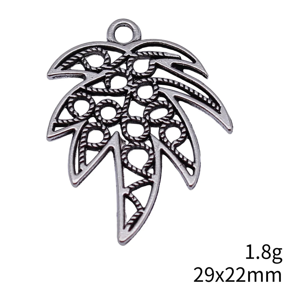 29x22mm 1.8g Antique Silver Zinc Alloy Hollow Leaf Charm Pendant for DIY Bracelet Necklace Making