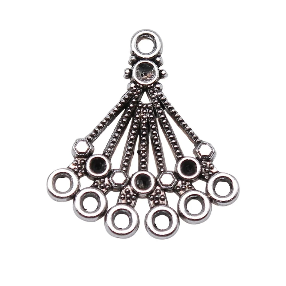 27x24mm 1.4g Antique Silver Zinc Alloy Fan Shape Multi-Hole Earring Connector Charm for DIY Earrings