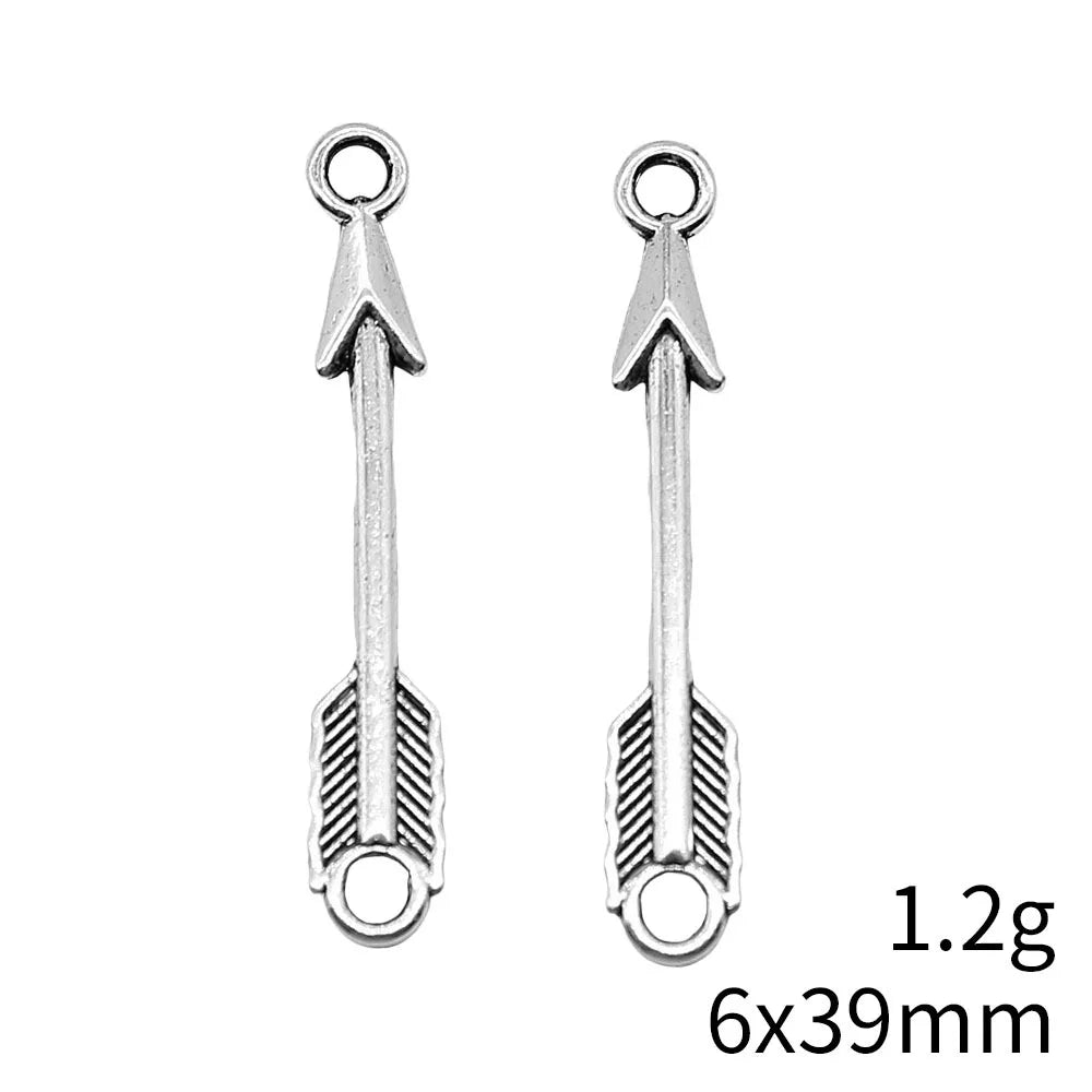 6x39mm 1.2g Antique Silver Zinc Alloy Bow and Arrow Connector Charm for DIY Necklace Bracelet Making