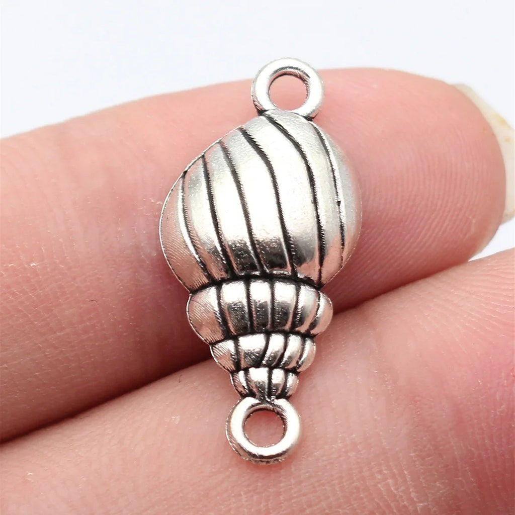 28x13mm 1.6g Antique Silver Zinc Alloy Conch Shell Connector Charm for DIY Bracelet Necklace Making