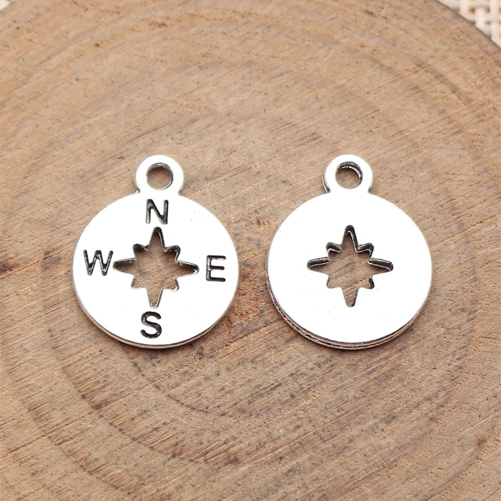 17x14mm 1.1g Antique Silver Zinc Alloy Hollow Compass Charm Pendant for DIY Travel Jewelry Making