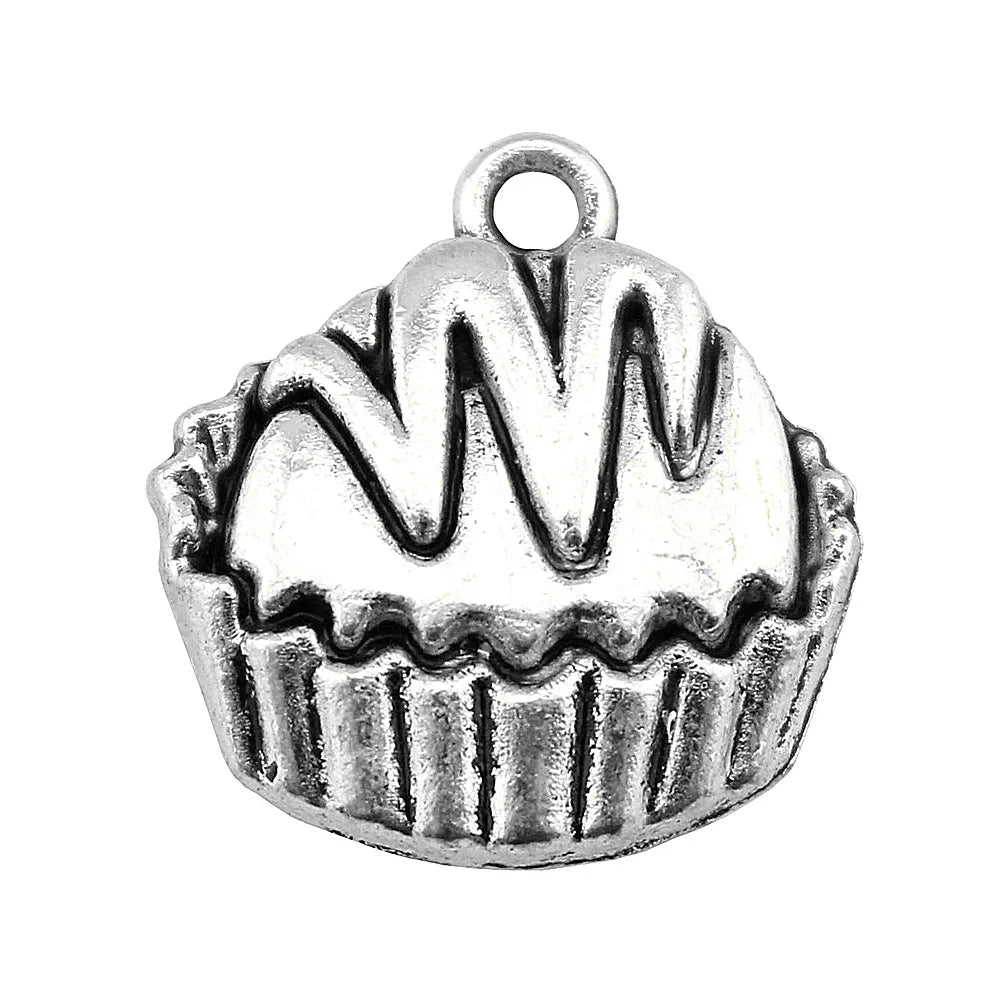20x19mm 1.9g Antique Silver Zinc Alloy Cupcake Charm Pendant for Necklace Bracelet DIY Jewelry Making