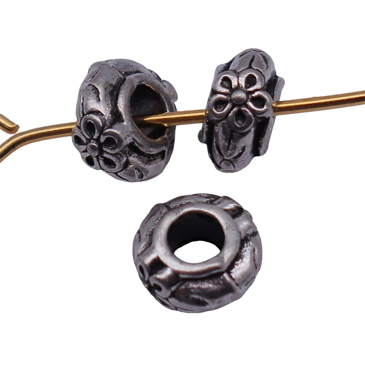 6.4x6.4x3.5mm 0.35g White K Blackened Zinc Alloy Flower Spacer Beads for DIY Bracelet Jewelry Making
