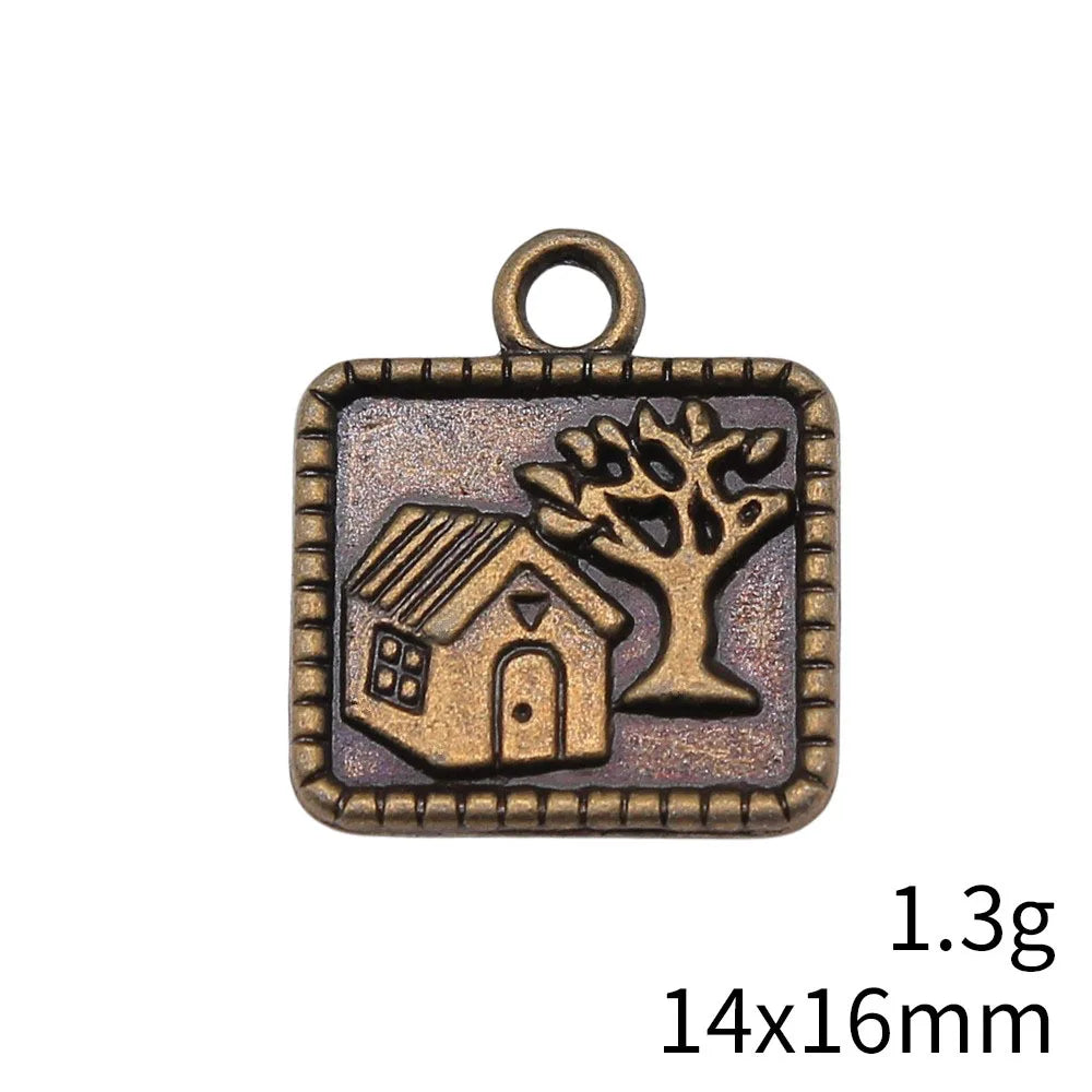 14x16mm 1.3g Antique Bronze Zinc Alloy Tree House Charm Pendant for DIY Necklace Bracelet Jewelry