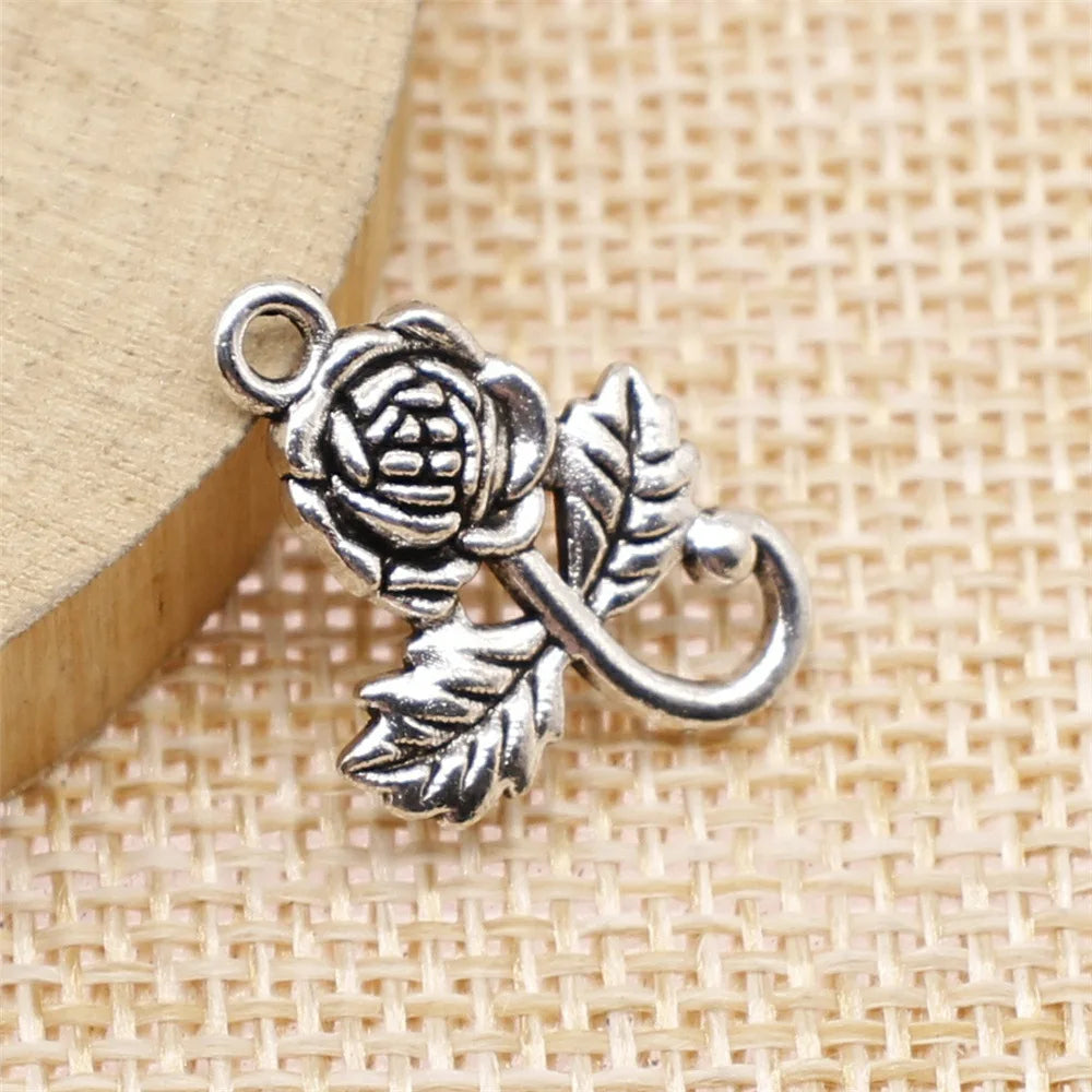 15x21mm 1.7g Antique Silver Zinc Alloy Flower Charm Pendant for DIY Bracelet Necklace Jewelry Making