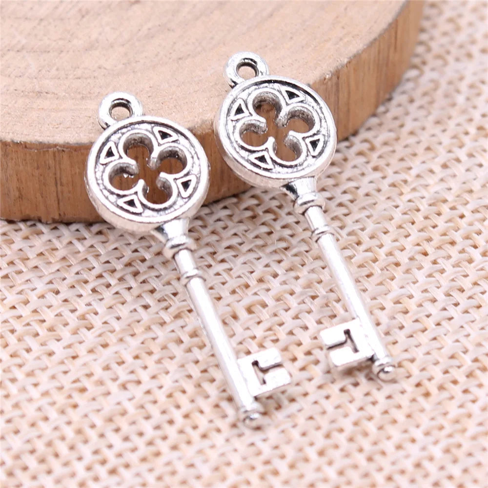 31x10mm 1.32g Antique Silver Zinc Alloy Key Charm Pendant for DIY Necklace and Bracelet Making