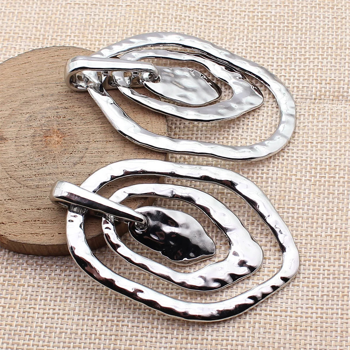 68x44mm 24.5g Multicolor Zinc Alloy Three Layer Geometric Openwork Hammered Hollow Charm Pendant for Earrings