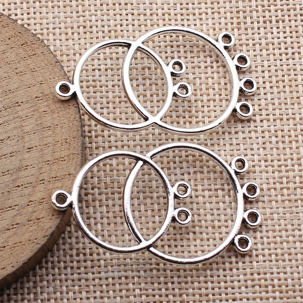 44x25mm 3.1g Antique Silver Zinc Alloy Layered Openwork Circle Ring Hollow Earring Connector Charm for DIY Earrings