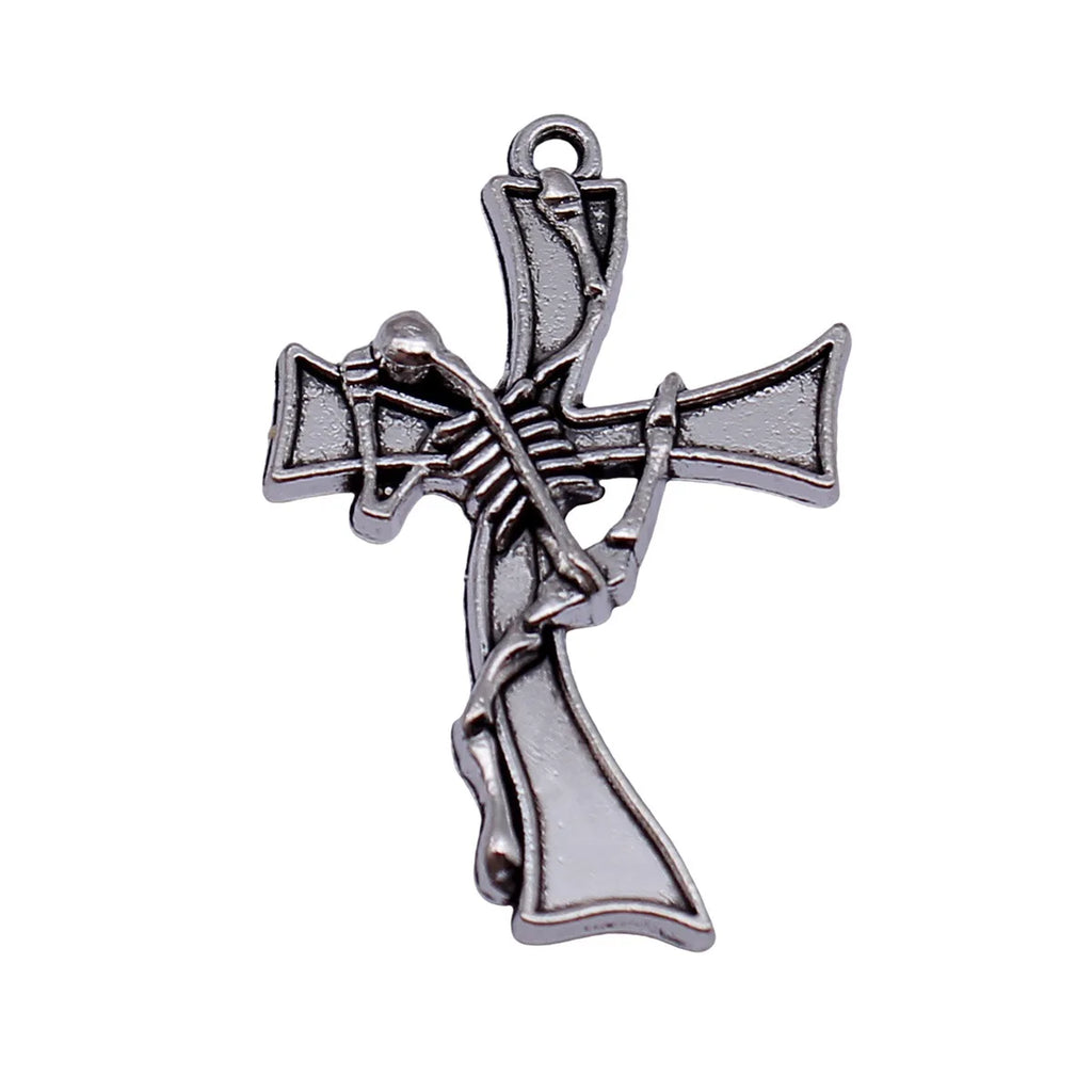 36x23mm 3g Antique Silver Zinc Alloy Skull Cross Charm Pendant for DIY Gothic Necklace Making