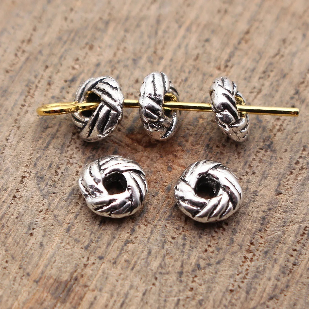 5.9x5.9x2.5mm 0.26g Multicolor Zinc Alloy Braided Texture Spacer Beads for DIY Bracelet Jewelry Making