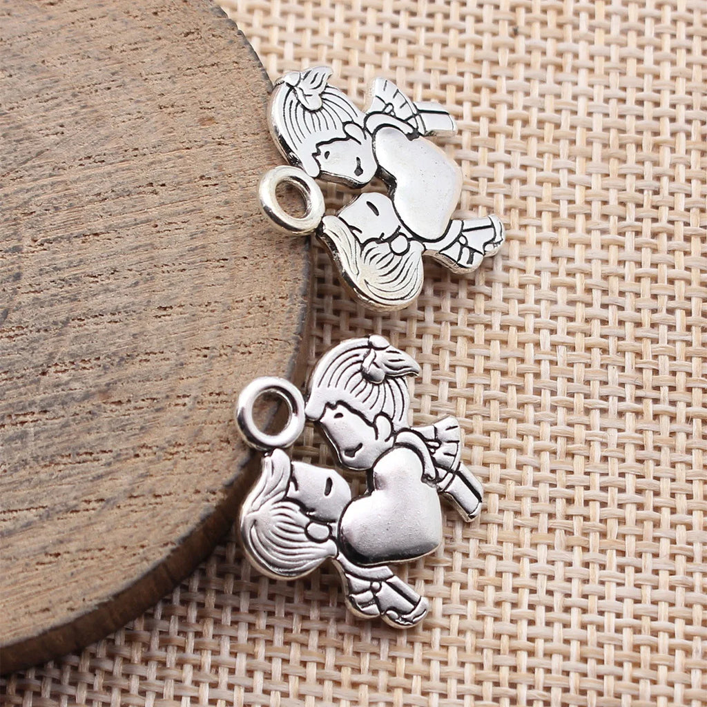 22x21mm 2.8g Multicolor Zinc Alloy Boy Girl Heart Double Sided Charm Pendant for DIY Jewelry Making