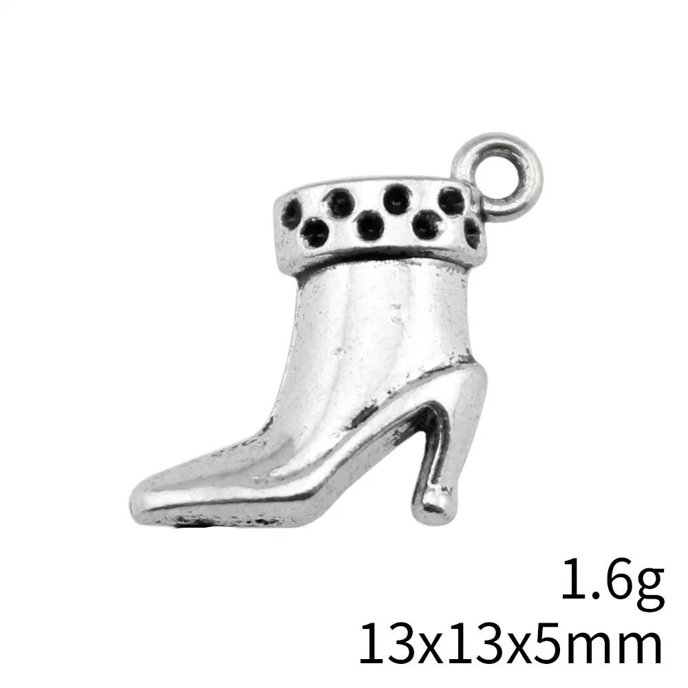 13x13x5mm 1.6g Antique Silver Zinc Alloy High Heel Boot Shoe Charm Pendant for DIY Jewelry Making