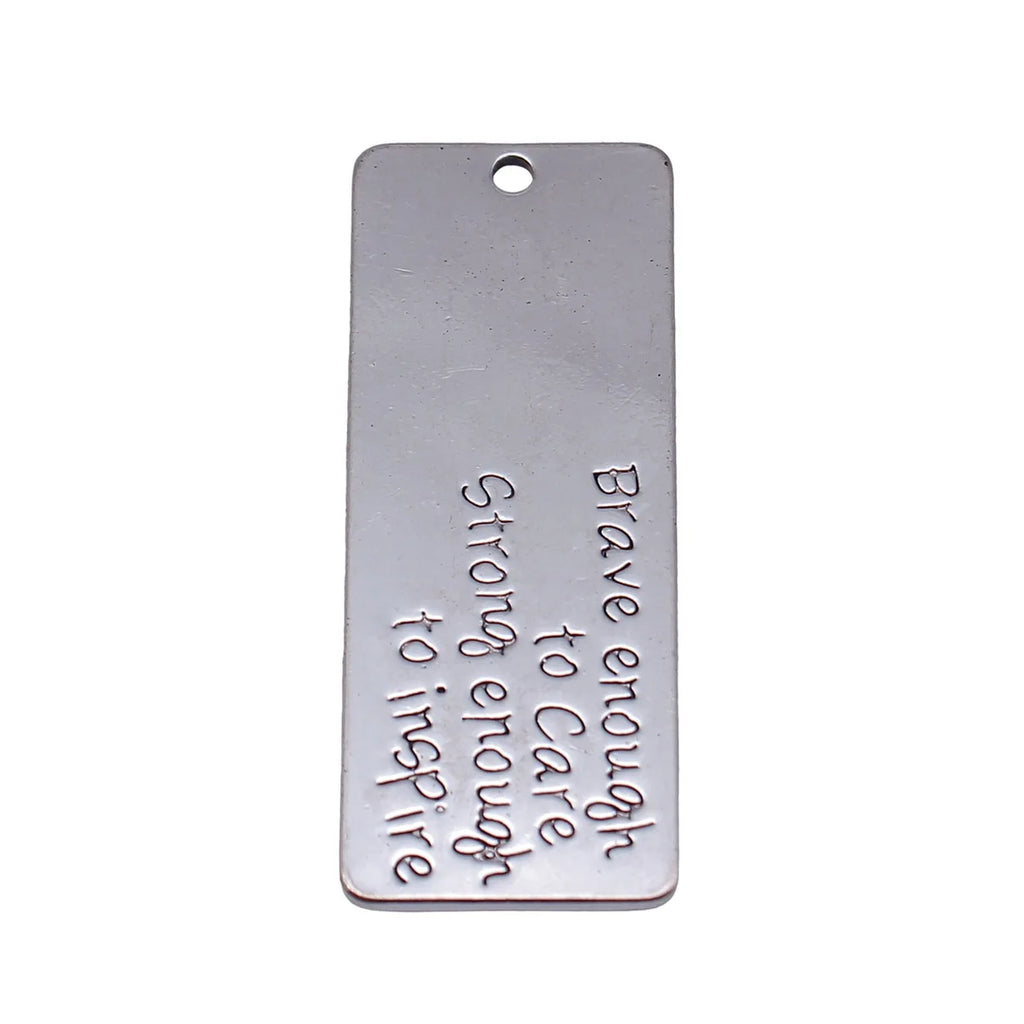 50x20x1.6mm 10.2g Antique Silver Zinc Alloy Brave Strong Word Plate Charm Pendant for DIY Necklace Jewelry