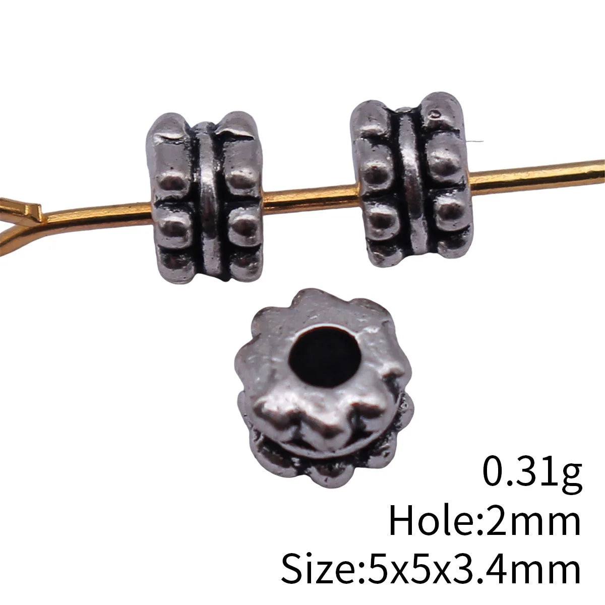5x5x3.4mm 0.31g Antique Silver Zinc Alloy Flower Spacer Beads for DIY Bracelet Necklace Making
